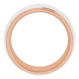 14K Rose/White 10 mm Stepped Beveled-Edge Inlay Comfort-Fit Half Round Band Size 15.5