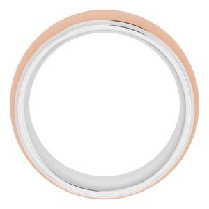 14K White/Rose 10 mm Stepped Beveled-Edge Inlay Comfort-Fit Half Round Band Size 6