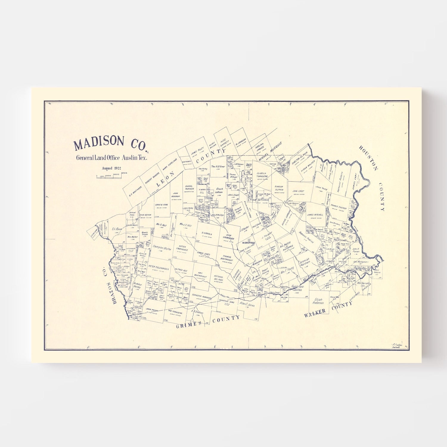 Vintage Map of Madison County, Texas 1922