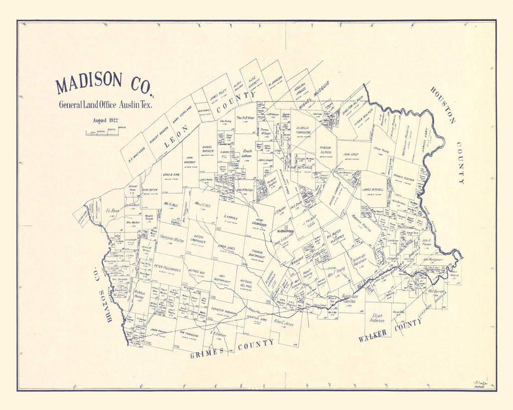 Vintage Map of Madison County, Texas 1922