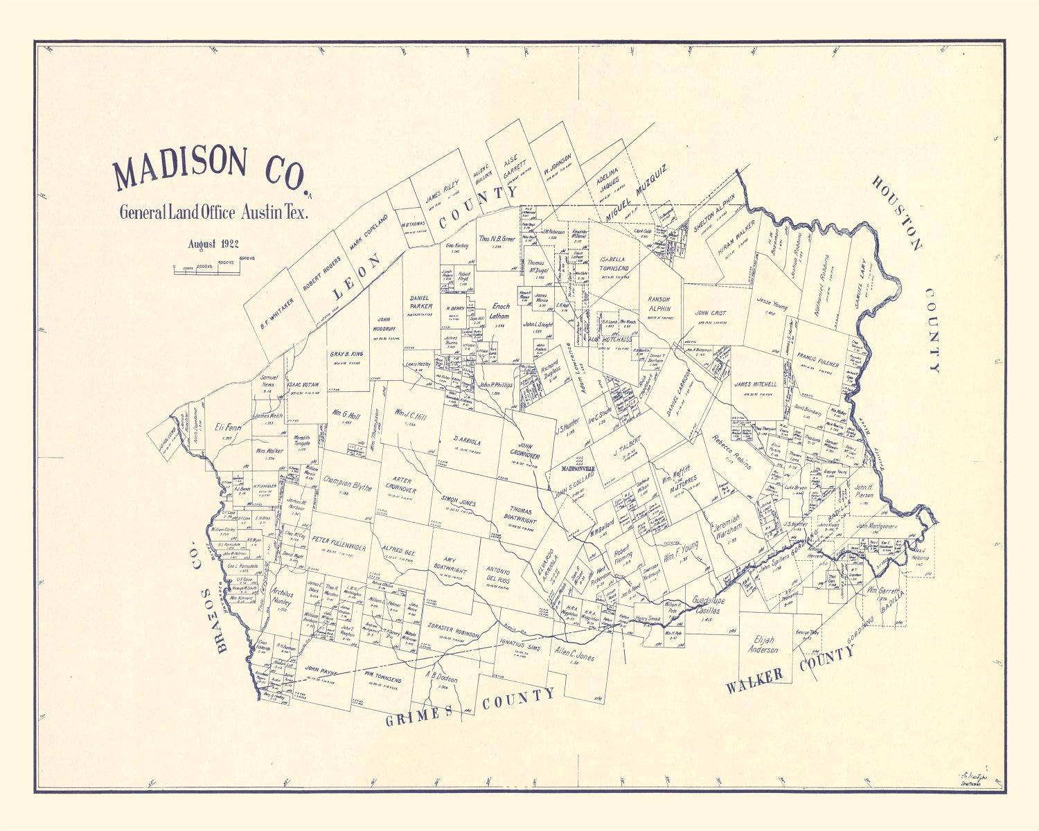 Vintage Map of Madison County, Texas 1922