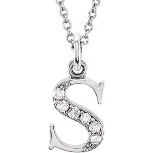 14K White Gold .025 CTW Natural Diamond Lowercase Initial S 16" Necklace
