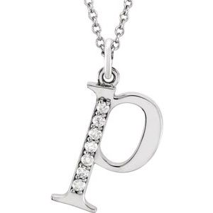 14K White Gold .03 CTW Natural Diamond Lowercase Initial P 16" Necklace
