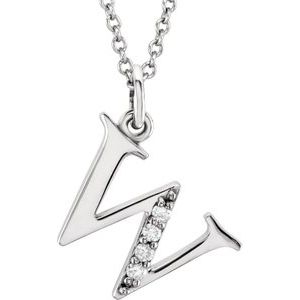 14K White Gold .02 CTW Natural Diamond Lowercase Initial W 16" Necklace
