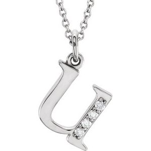 14K White Gold .02 CTW Natural Diamond Lowercase Initial U 16" Necklace