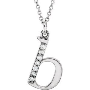 14K White Gold .03 CTW Natural Diamond Lowercase Initial B 16" Necklace
