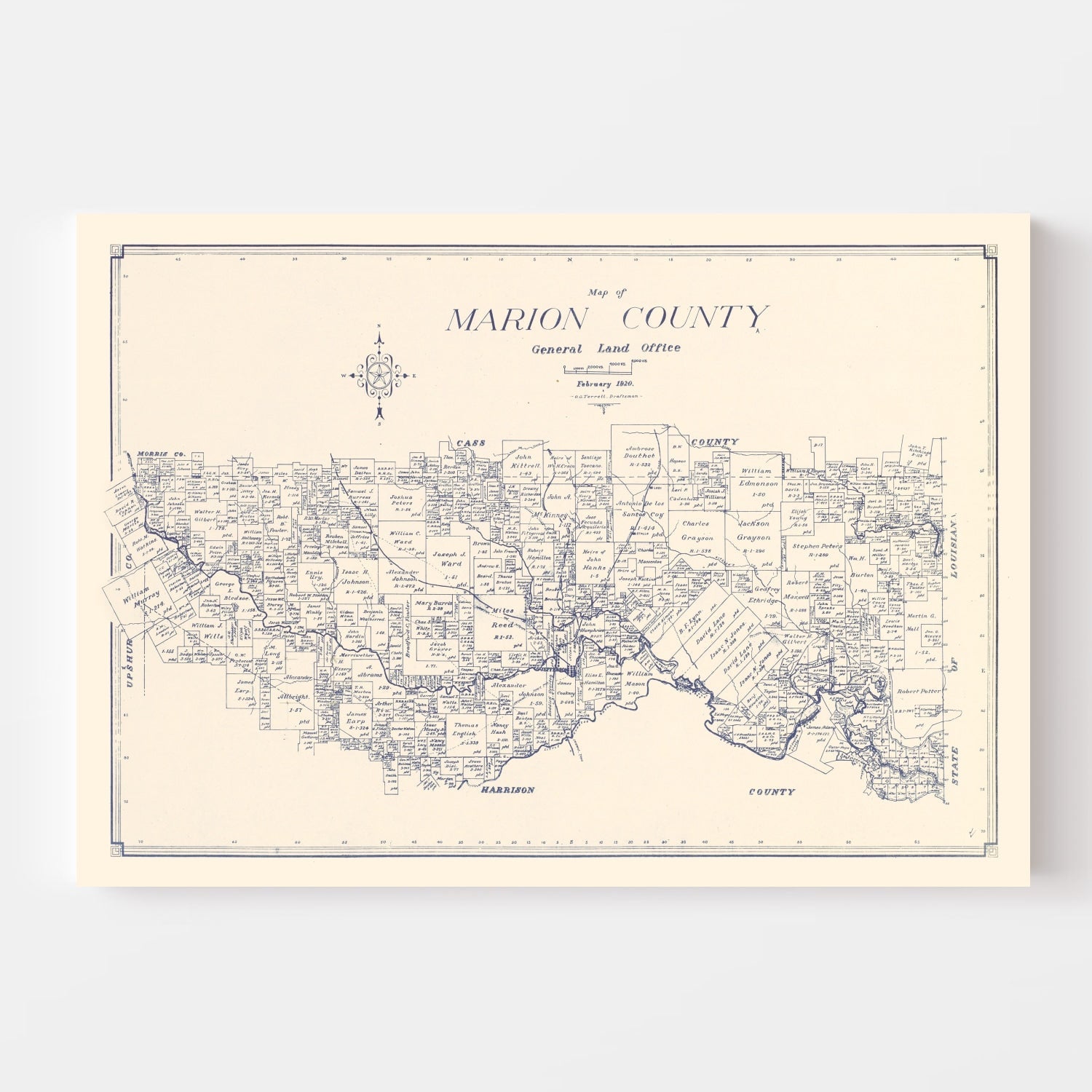 Vintage Map of Marion County, Texas 1920