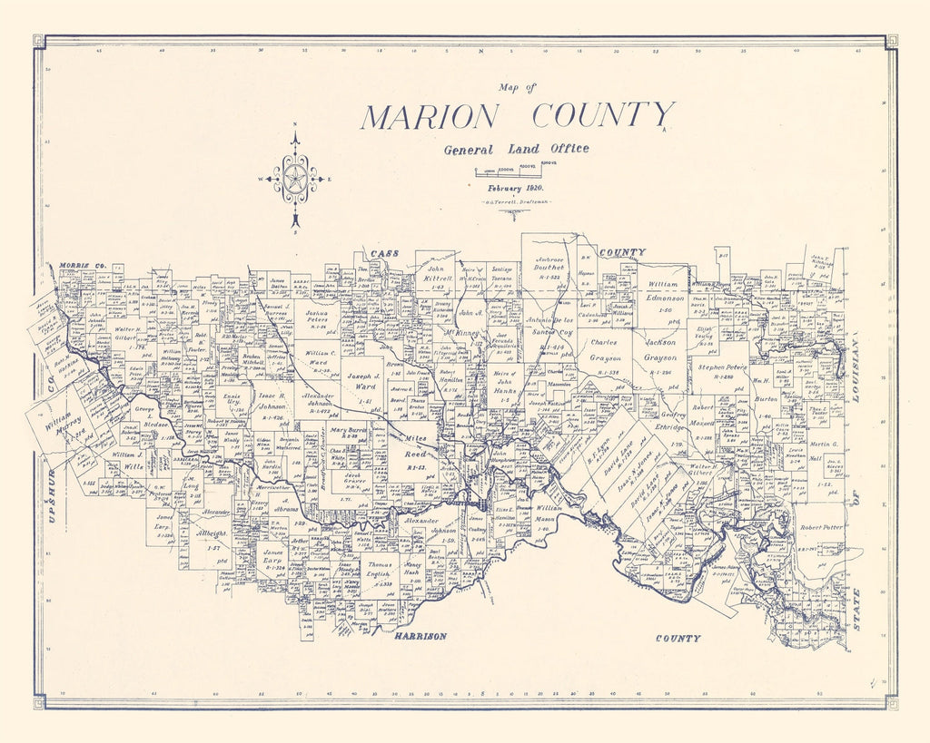 Vintage Map of Marion County, Texas 1920