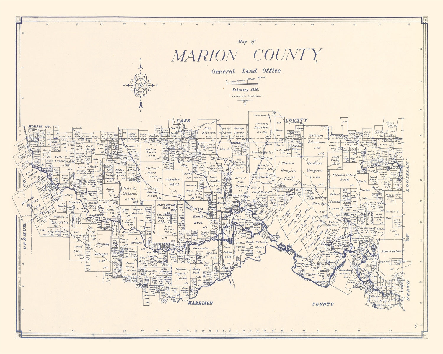 Vintage Map of Marion County, Texas 1920
