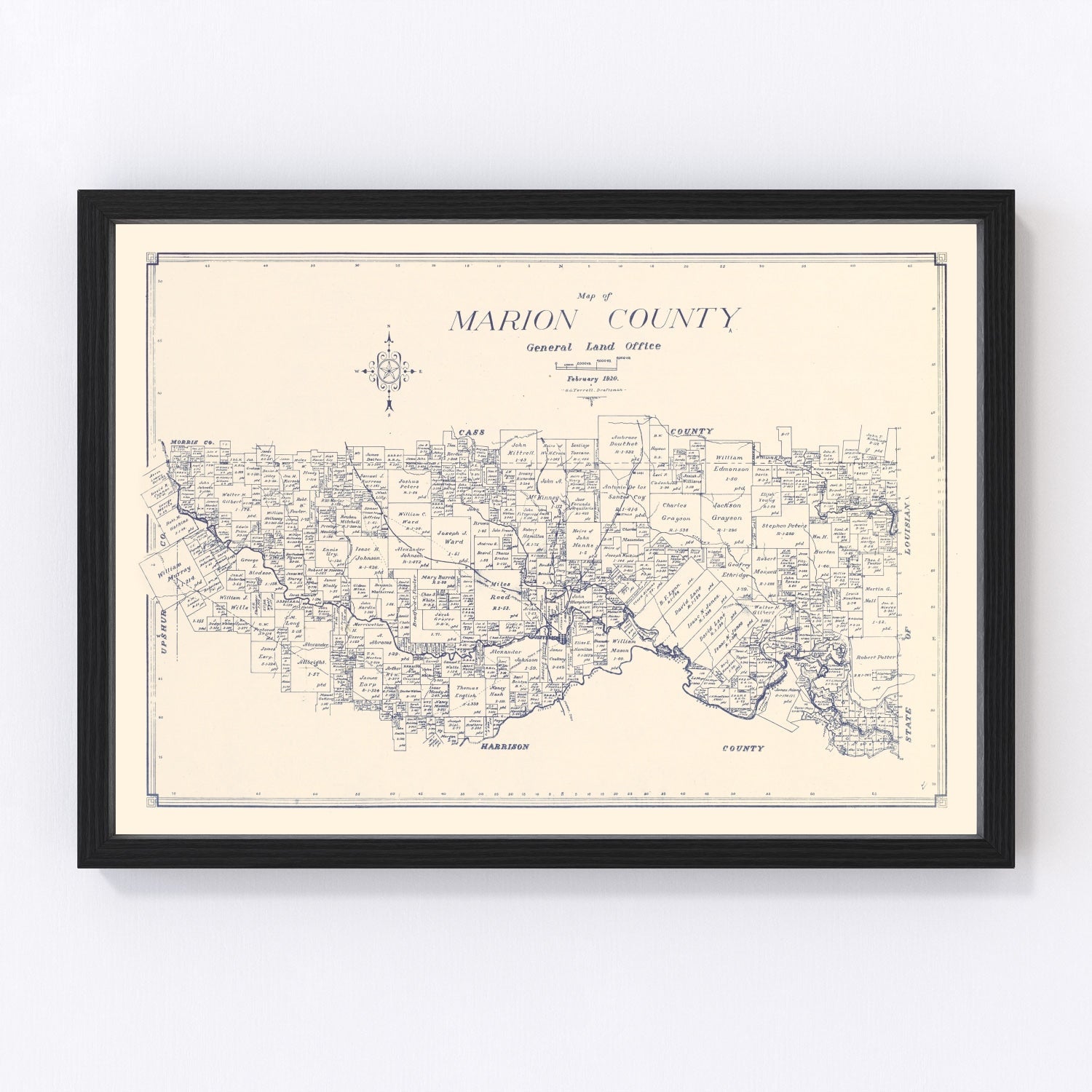Vintage Map of Marion County, Texas 1920