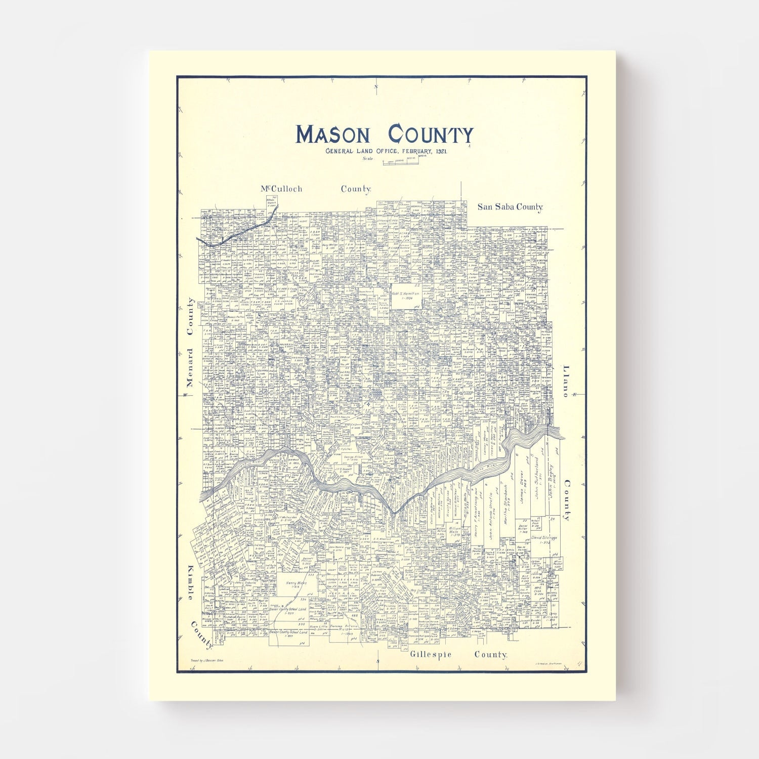 Vintage Map of Mason County, Texas 1921