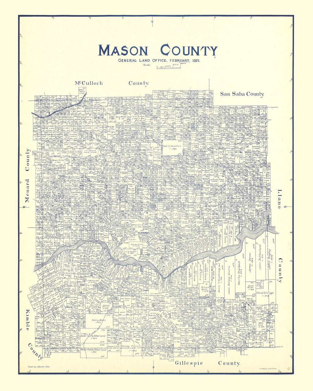 Vintage Map of Mason County, Texas 1921