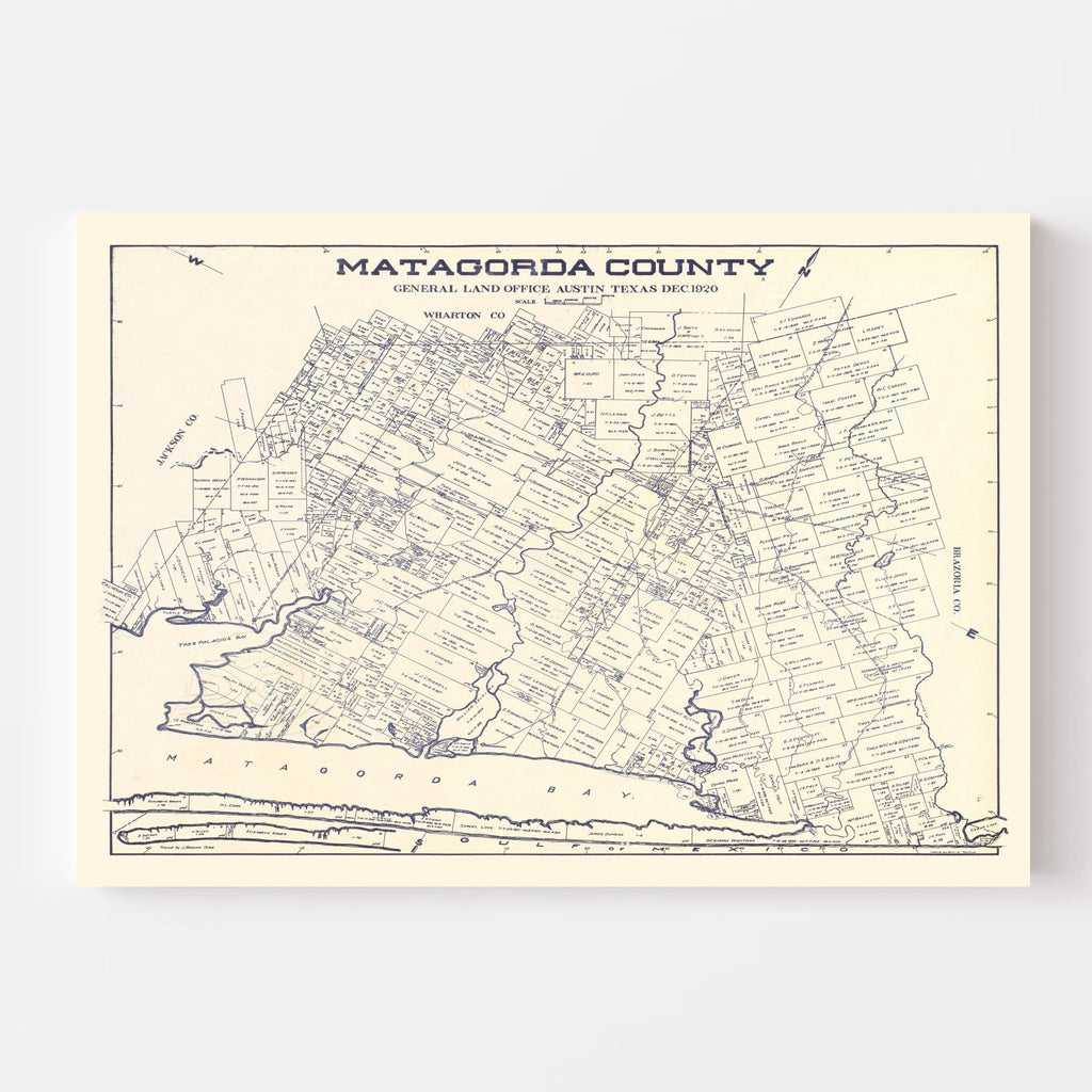 Vintage Map of Matagorda County, Texas 1920
