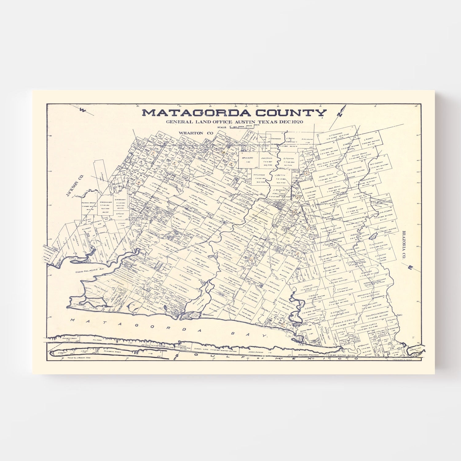 Vintage Map of Matagorda County, Texas 1920
