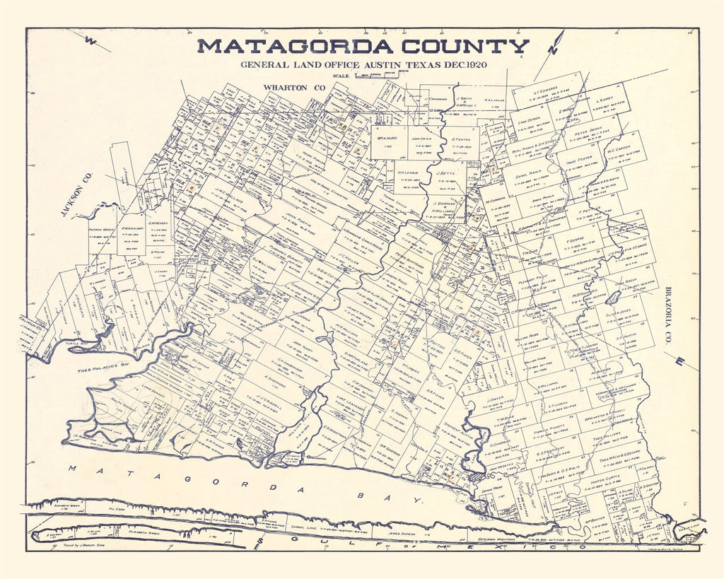 Vintage Map of Matagorda County, Texas 1920
