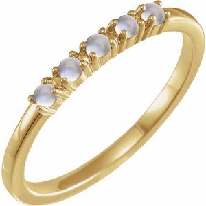 14K Yellow Gold Natural Rainbow Moonstone Cabochon Stackable Ring