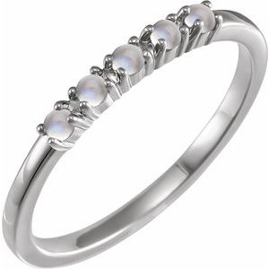 14K White Gold Natural Rainbow Moonstone Cabochon Stackable Ring