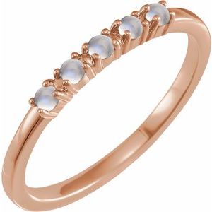 14K Rose Gold Natural Rainbow Moonstone Cabochon Stackable Ring