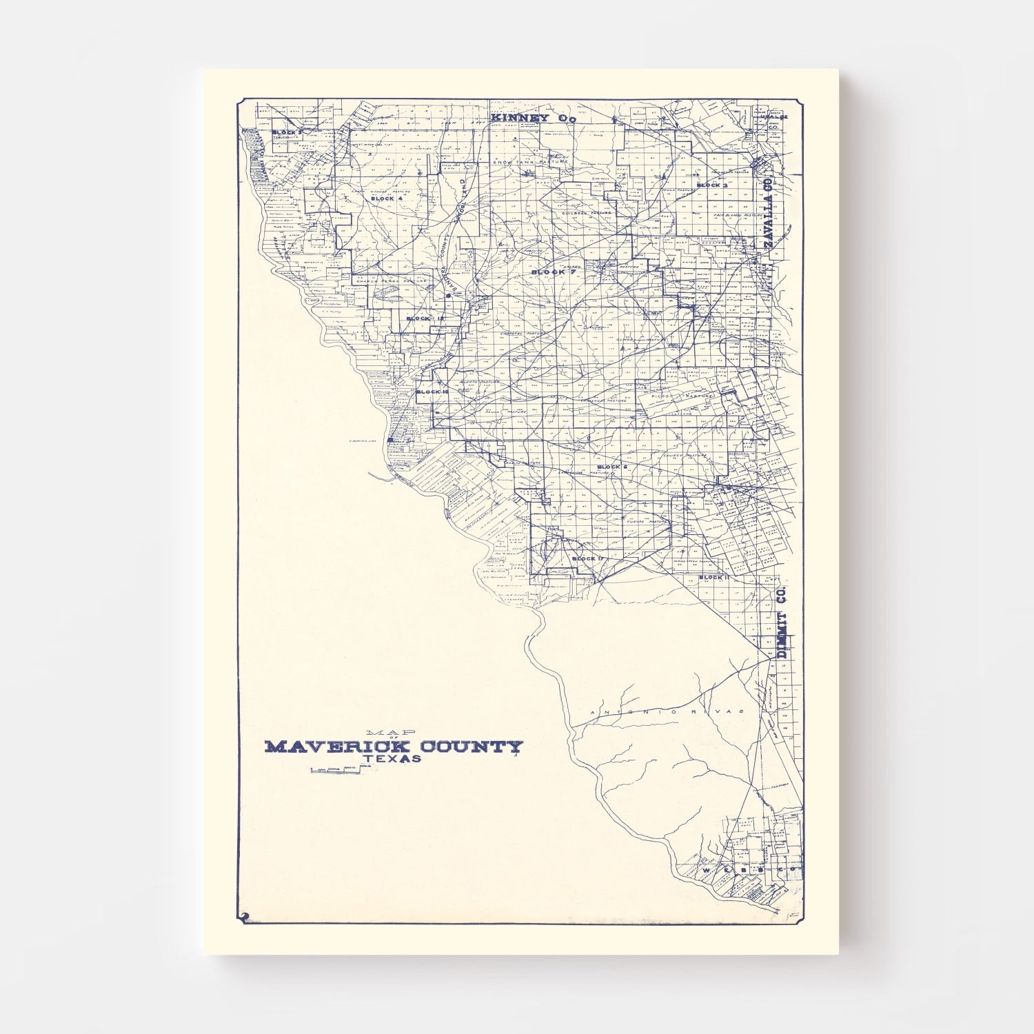 Vintage Map of Maverick County, Texas 1927