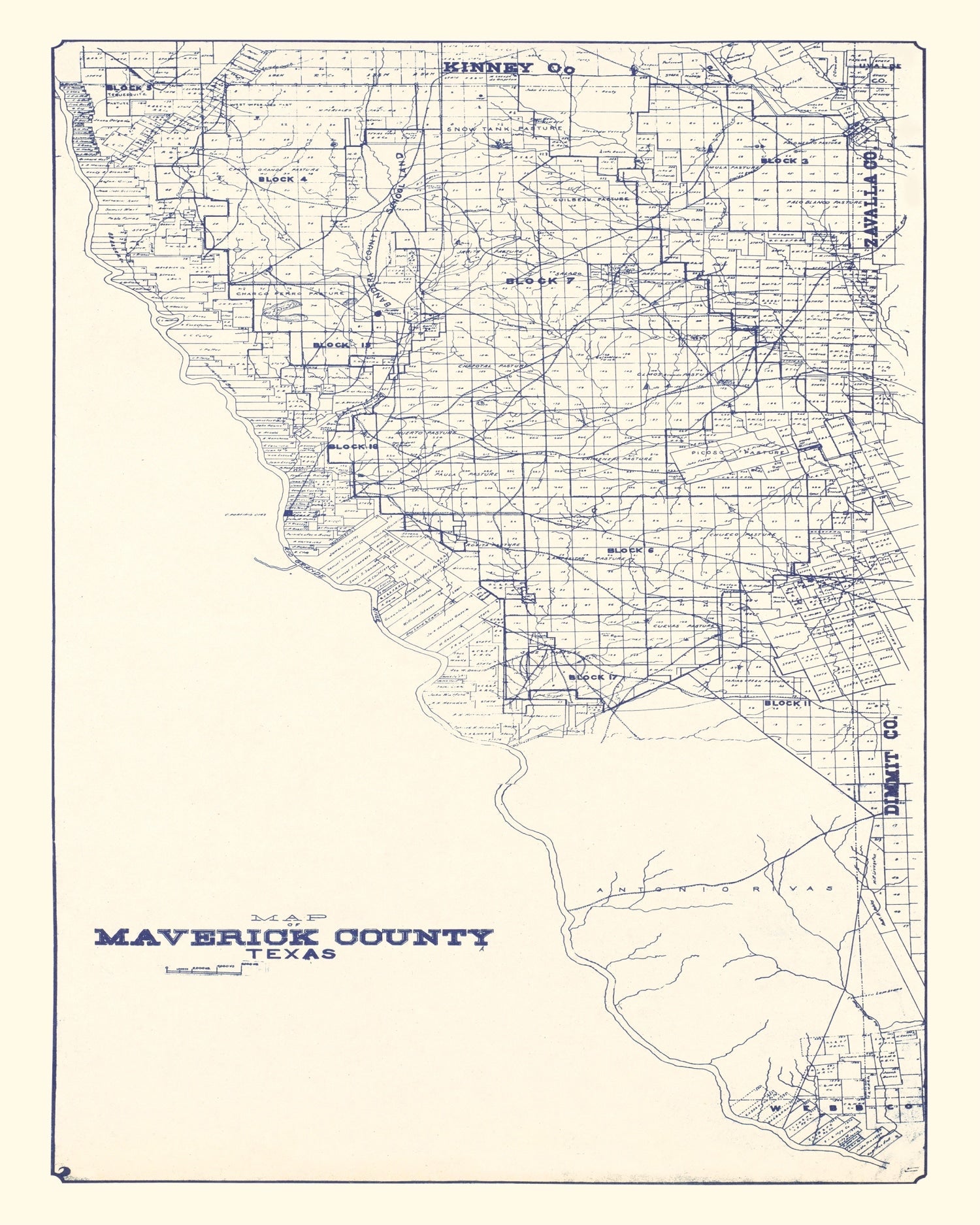 Vintage Map of Maverick County, Texas 1927