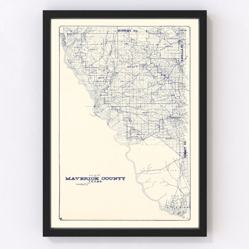 Vintage Map of Maverick County, Texas 1927