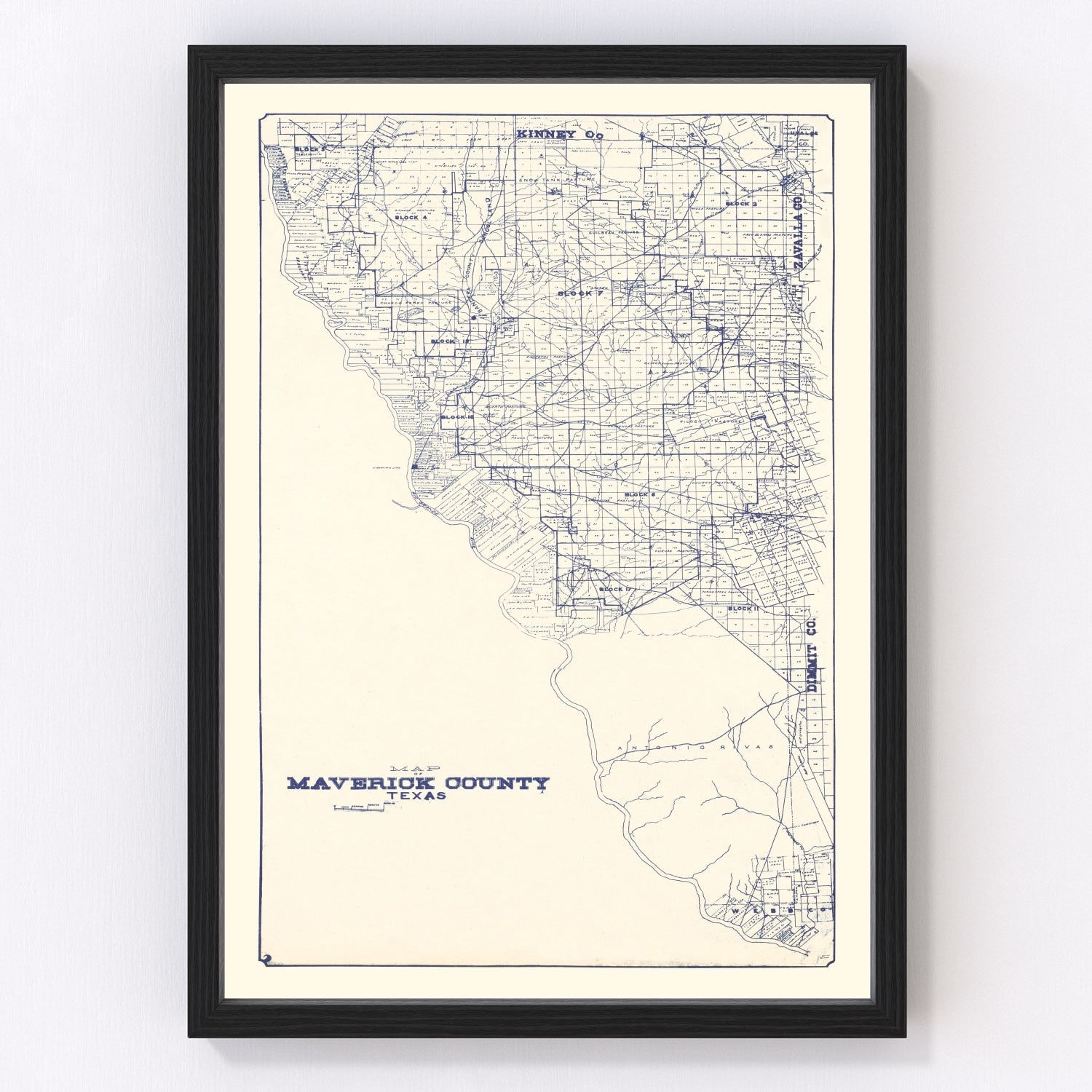 Vintage Map of Maverick County, Texas 1927