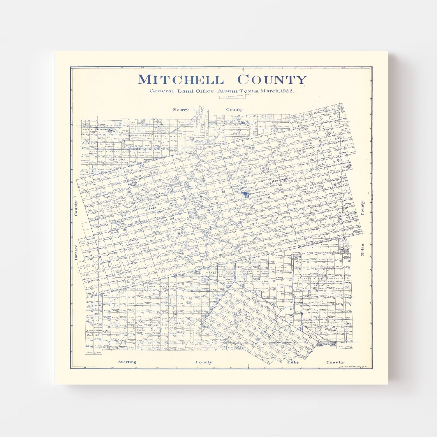Vintage Map of Mitchell County, Texas 1922