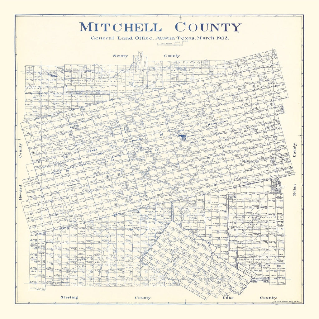 Vintage Map of Mitchell County, Texas 1922
