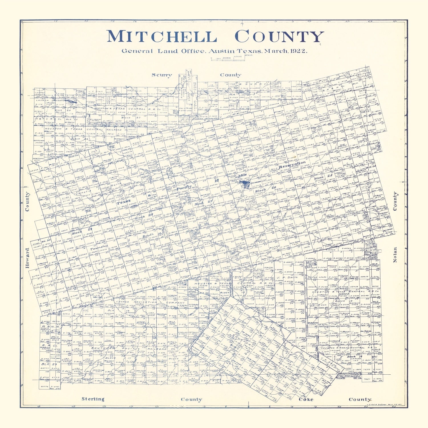 Vintage Map of Mitchell County, Texas 1922