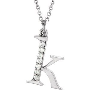 14K White Gold .03 CTW Natural Diamond Lowercase Initial K 16" Necklace