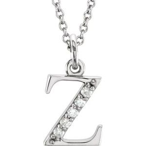 14K White Gold .025 CTW Natural Diamond Lowercase Initial Z 16" Necklace
