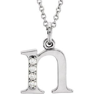 14K White Gold .02 CTW Natural Diamond Lowercase Initial N 16" Necklace