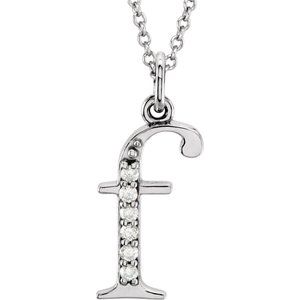 14K White Gold .03 CTW Natural Diamond Lowercase Initial F 16" Necklace