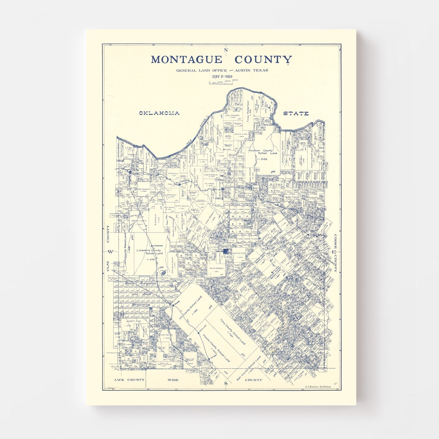 Vintage Map of Montague County, Texas 1924