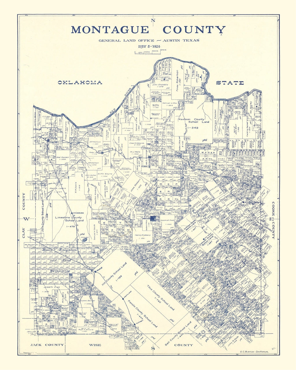 Vintage Map of Montague County, Texas 1924