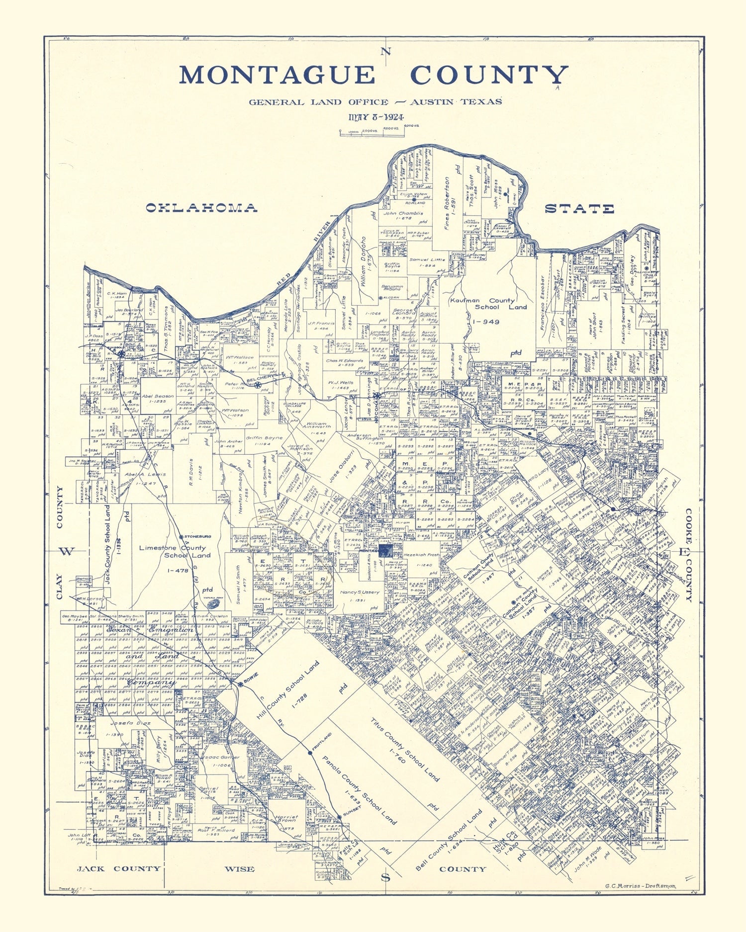 Vintage Map of Montague County, Texas 1924