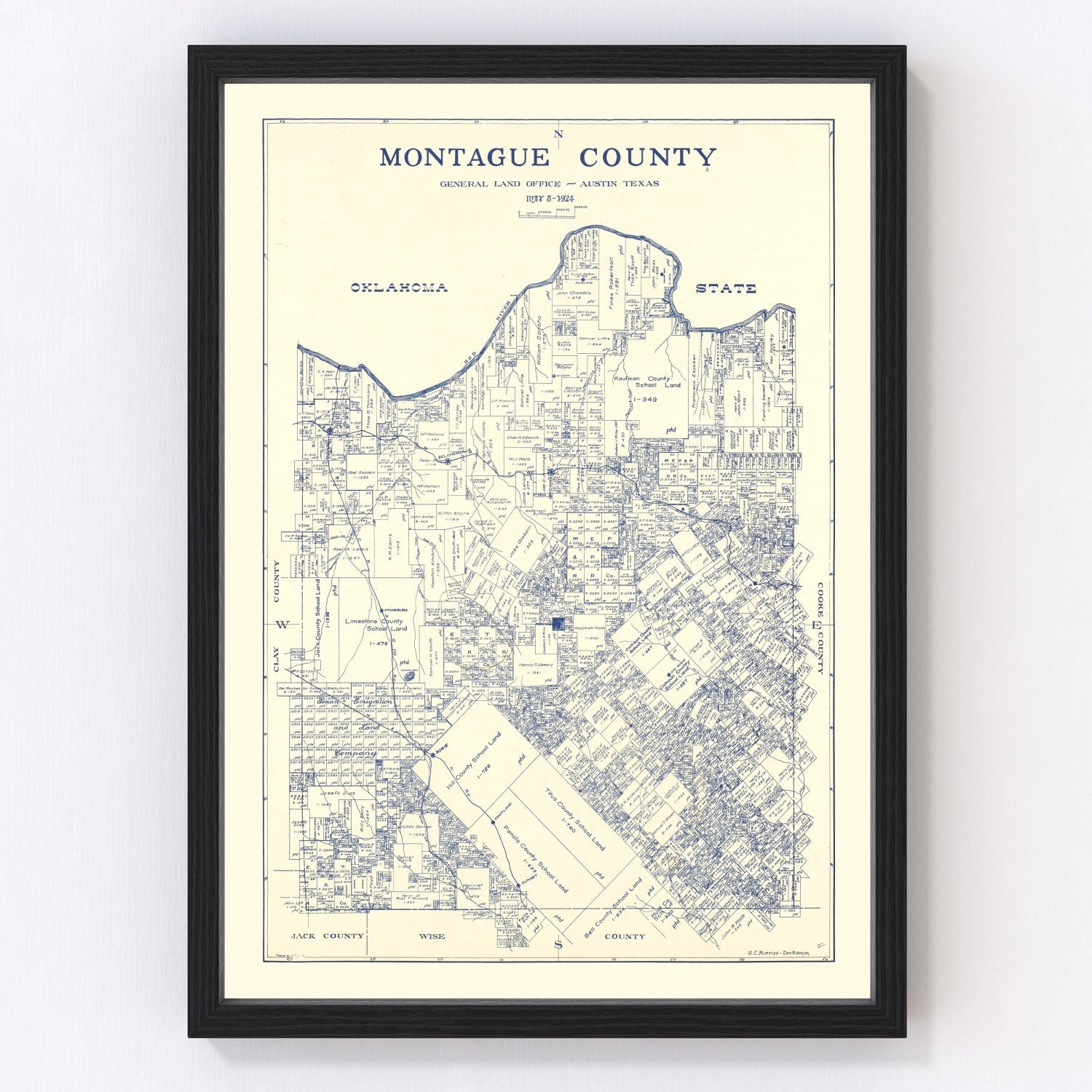 Vintage Map of Montague County, Texas 1924