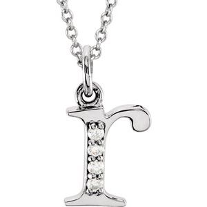 14K White Gold .02 CTW Natural Diamond Lowercase Initial R 16" Necklace