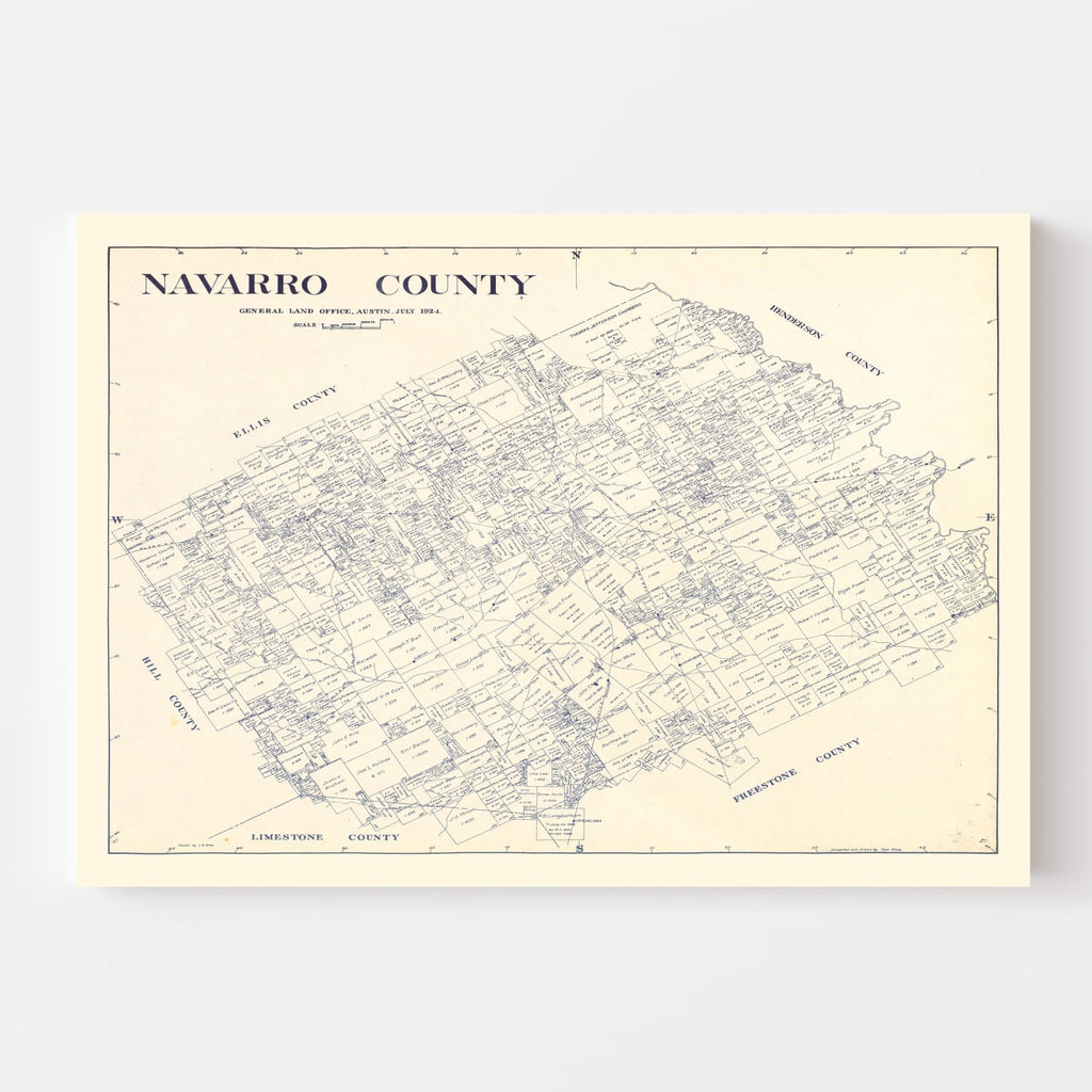 Vintage Map of Navarro County, Texas 1924