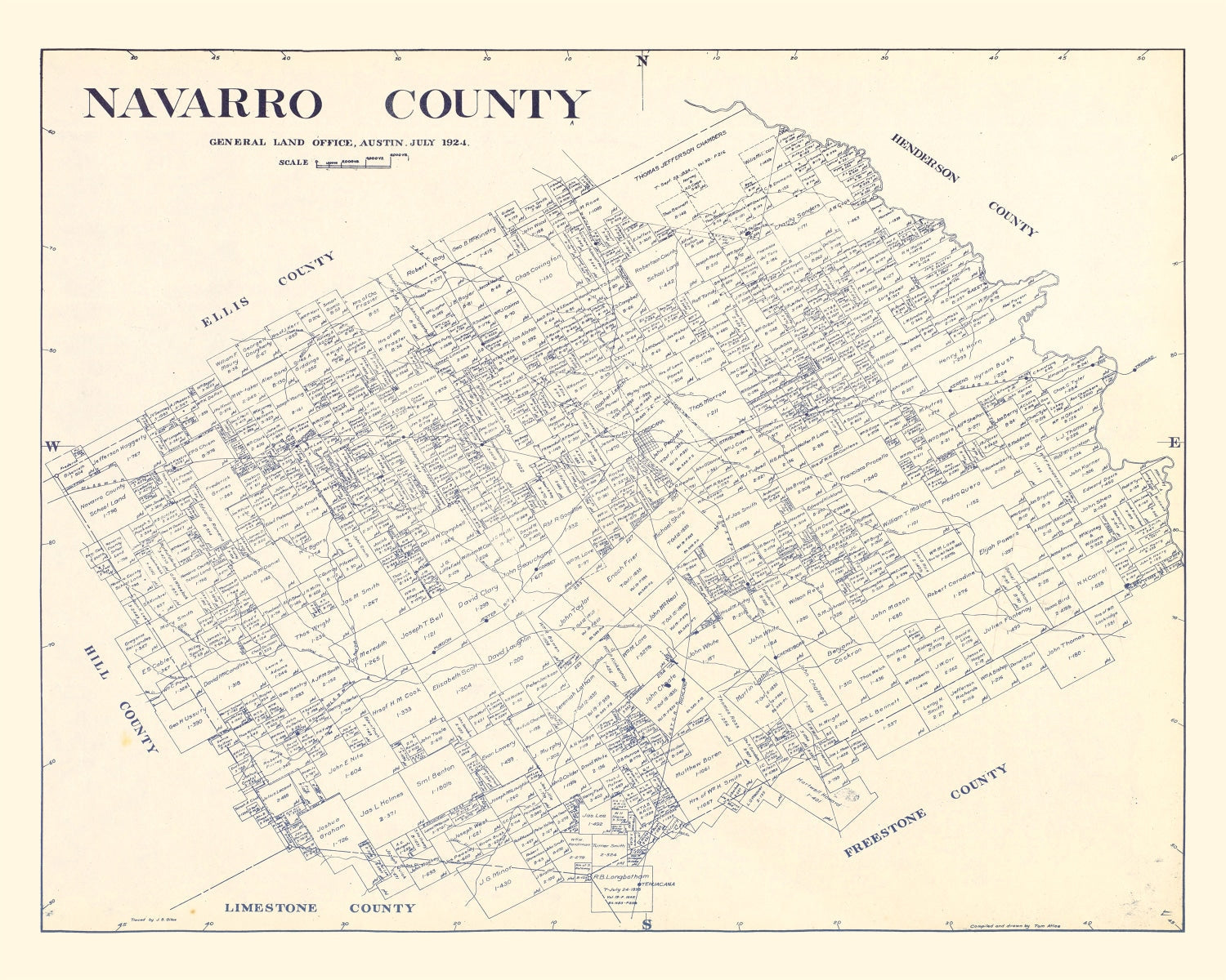 Vintage Map of Navarro County, Texas 1924
