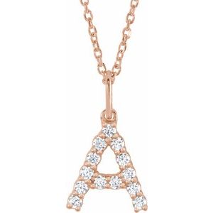 14K Rose Gold 1/5 CTW Lab-Grown Diamond Initial A 16-18" Necklace