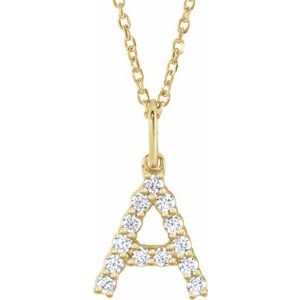 14K Yellow Gold 1/5 CTW Lab-Grown Diamond Initial A 16-18" Necklace