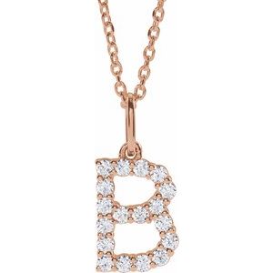 14K Rose Gold 1/4 CTW Lab-Grown Diamond Initial B 16-18" Necklace