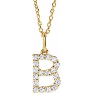 14K Yellow Gold 1/4 CTW Lab-Grown Diamond Initial B 16-18" Necklace