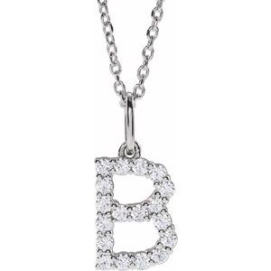 14K White Gold 1/4 CTW Lab-Grown Diamond Initial B 16-18" Necklace