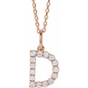 14K Rose Gold 1/4 CTW Lab-Grown Diamond Initial D 16-18" Necklace
