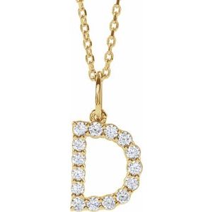 14K Yellow Gold 1/4 CTW Lab-Grown Diamond Initial D 16-18" Necklace
