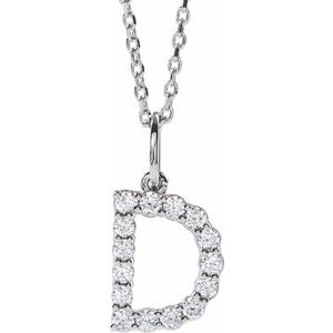 14K White Gold 1/4 CTW Lab-Grown Diamond Initial D 16-18" Necklace