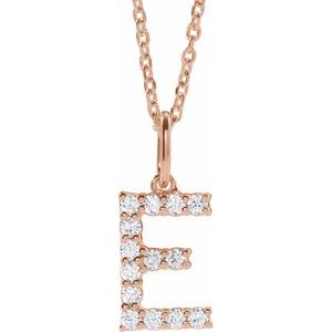 14K Rose Gold 1/5 CTW Lab-Grown Diamond Initial E 16-18" Necklace