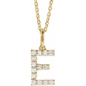 14K Yellow Gold 1/5 CTW Lab-Grown Diamond Initial E 16-18" Necklace